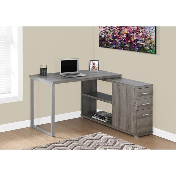 Gfancy Fixtures 29.5 in. Dark Taupe Particle Board & Silver Metal Computer Desk with a Hollow Core GF3717858 - main